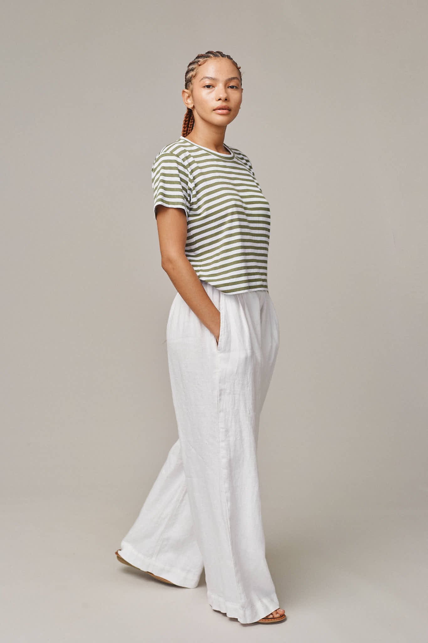 Stripe Cropped Lorel Tee | Jungmaven Hemp Clothing & Accessories / Color:
