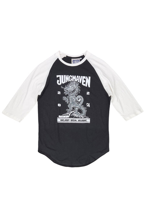 Dragon Stones 3/4 Sleeve Raglan | Jungmaven Hemp Clothing & Accessories / Color: White Sleeve/Black Body