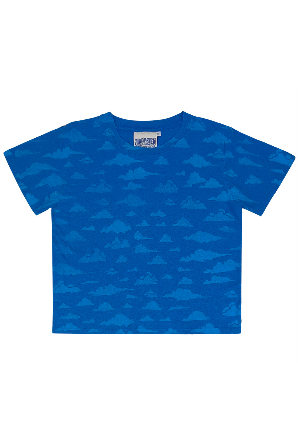 Clouds Cropped Lorel Tee | Jungmaven Hemp Clothing & Accessories / Color: Galaxy Blue