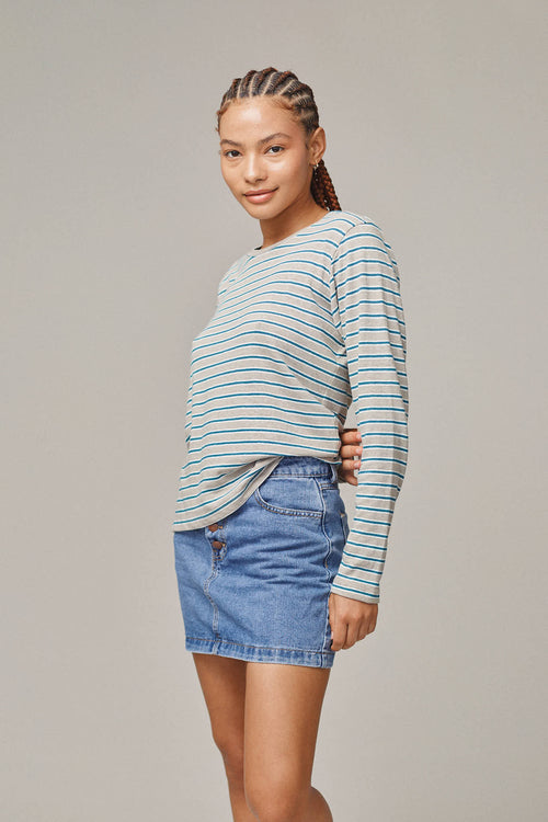 Stripe Encanto Long Sleeve Tee | Jungmaven Hemp Clothing & Accessories / model_desc: Lana is 5’5” wearing S