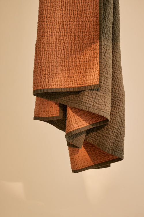 Evenfall Jasper Reversible Quilt | Jungmaven Hemp Clothing & Accessories / Color: Moss Green/Copper