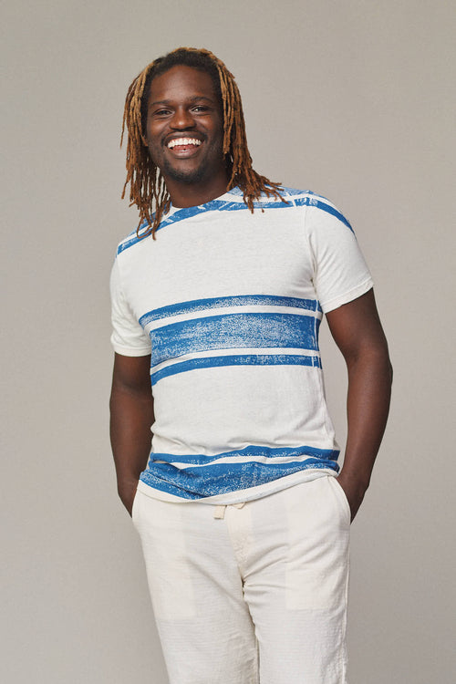 Three Stripe Jung Tee | Jungmaven Hemp Clothing & Accessories / model_desc: Sesie is 6’2” wearing L