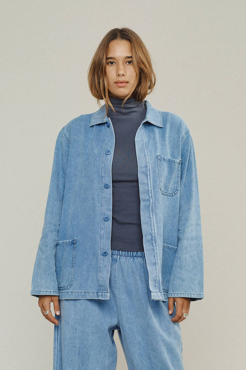 Denim Olympic Jacket | Jungmaven Hemp Clothing & Accessories / model_desc: Maya is 5’10” wearing M