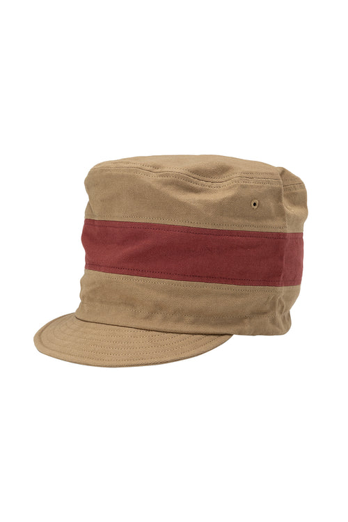 Tall Hemp Twill Cap by Phatee Wear | Jungmaven Hemp Clothing & Accessories / Color: Beige with Brick Stripe
