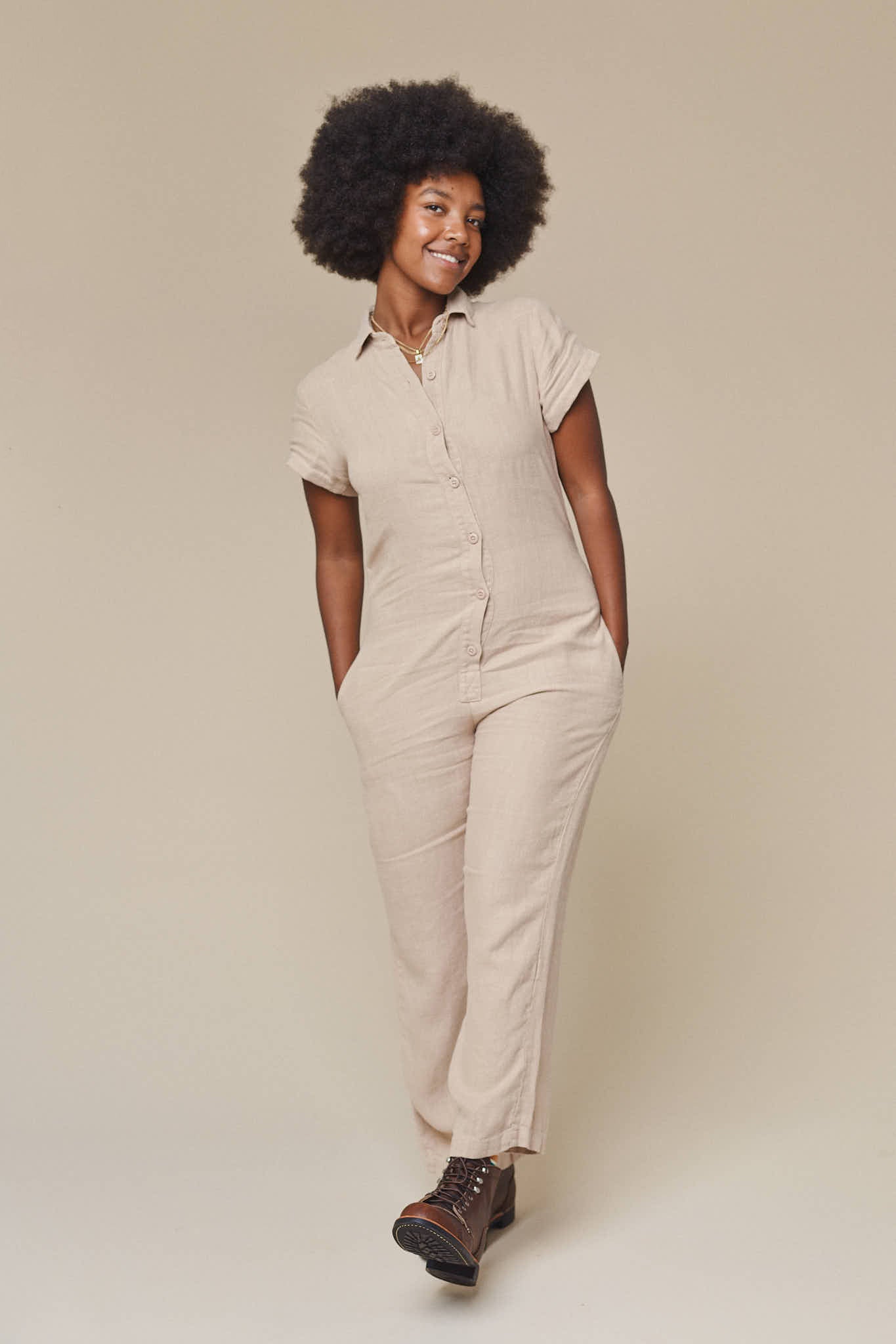 Stillwater Pant Romper | Jungmaven Hemp Clothing & Accessories / model_desc: Abeba is 5’7” wearing S