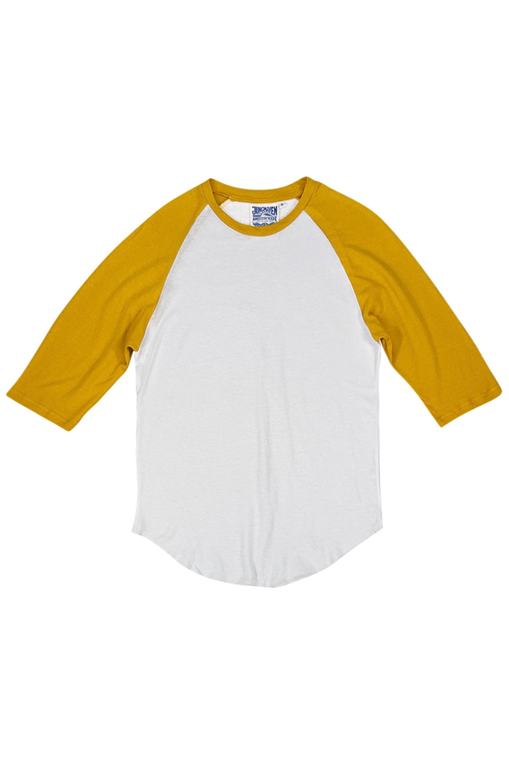 Stones 3/4 Sleeve Raglan | Jungmaven Hemp Clothing & Accessories / Color: Spicy Mustard Sleeve / White Body