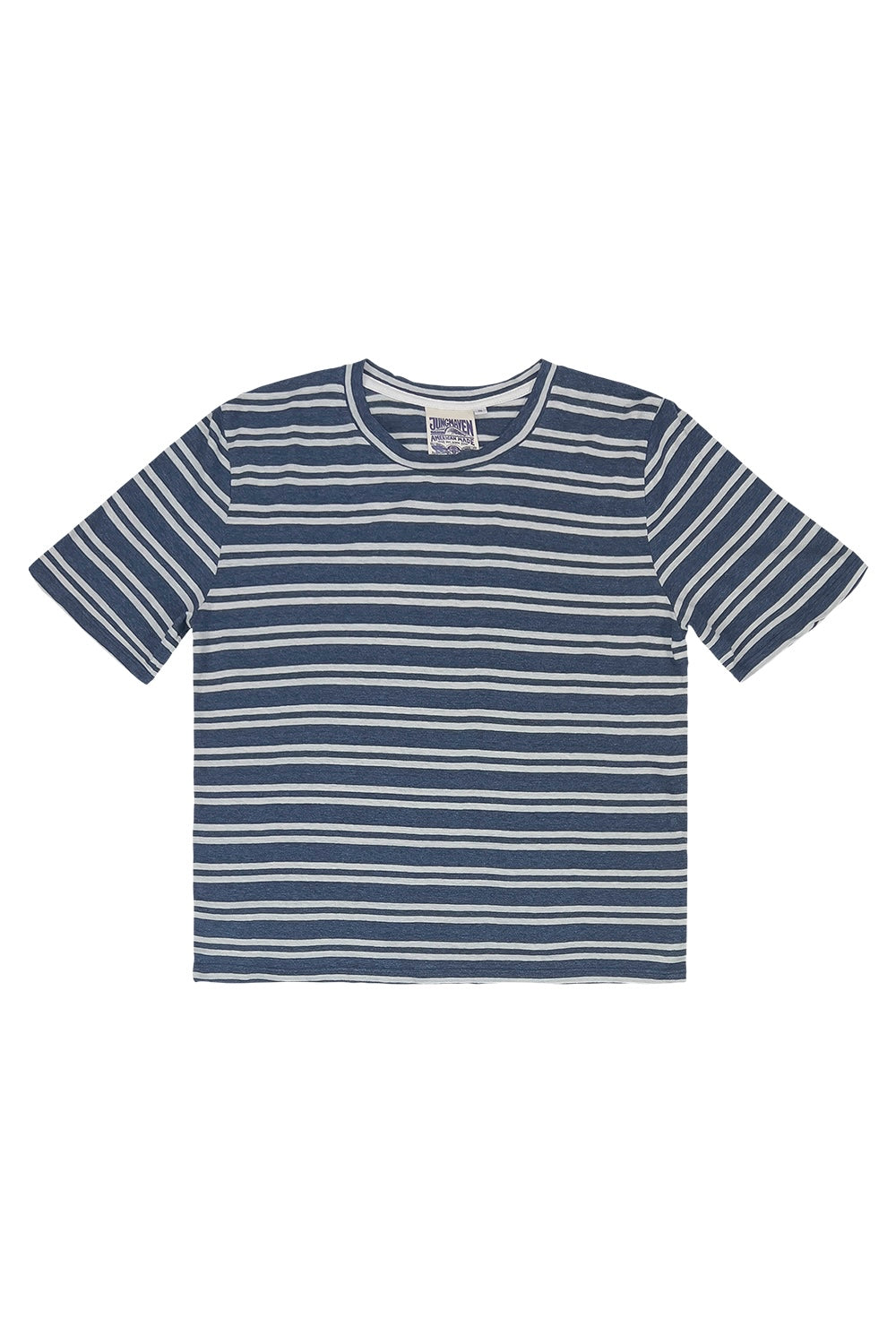 Stripe Silverlake Cropped Tee | Jungmaven Hemp Clothing & Accessories / Color:Blue/White Stripe