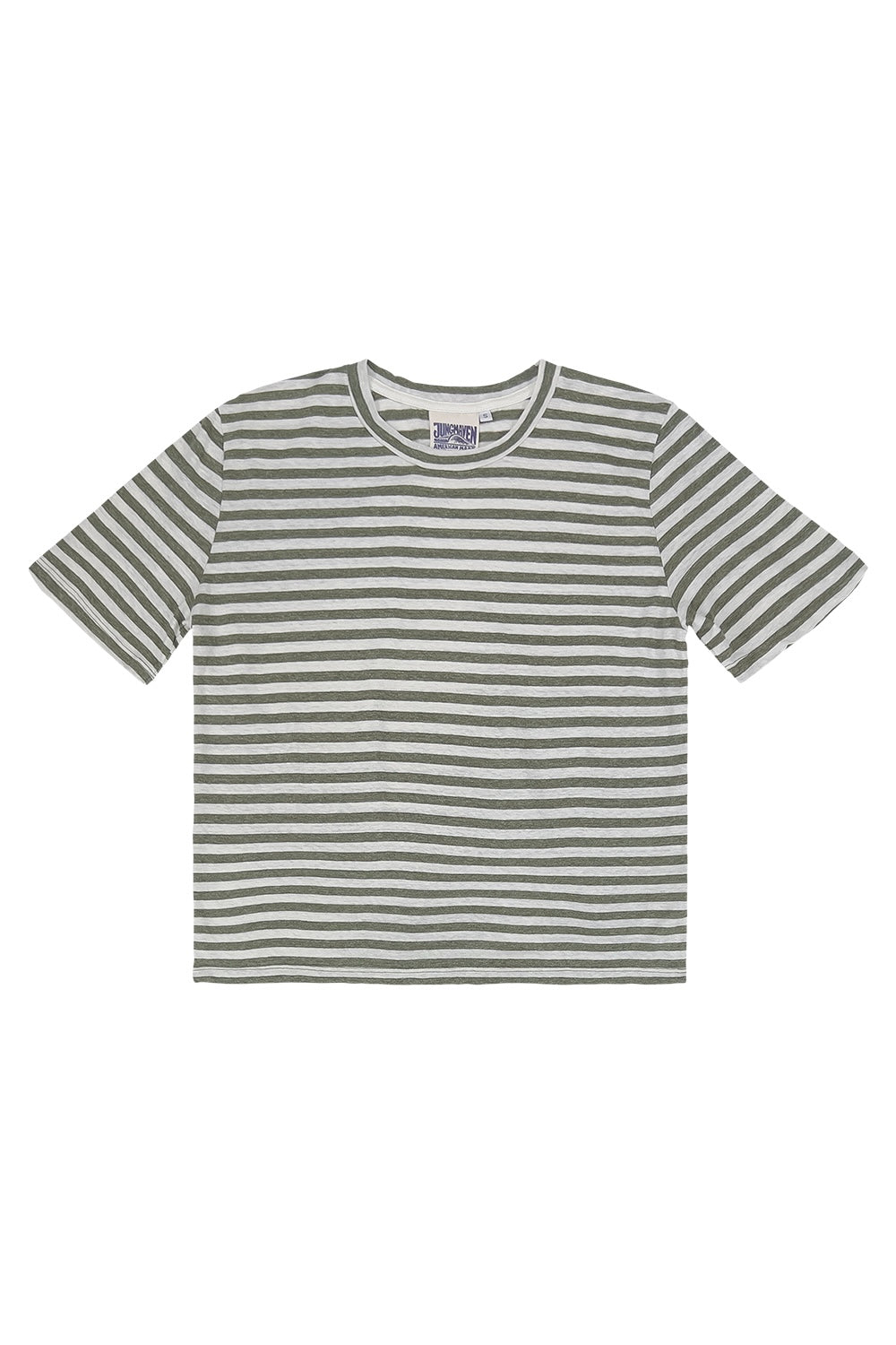 Stripe Silverlake Cropped Tee | Jungmaven Hemp Clothing & Accessories / Color:Olive/White Stripe