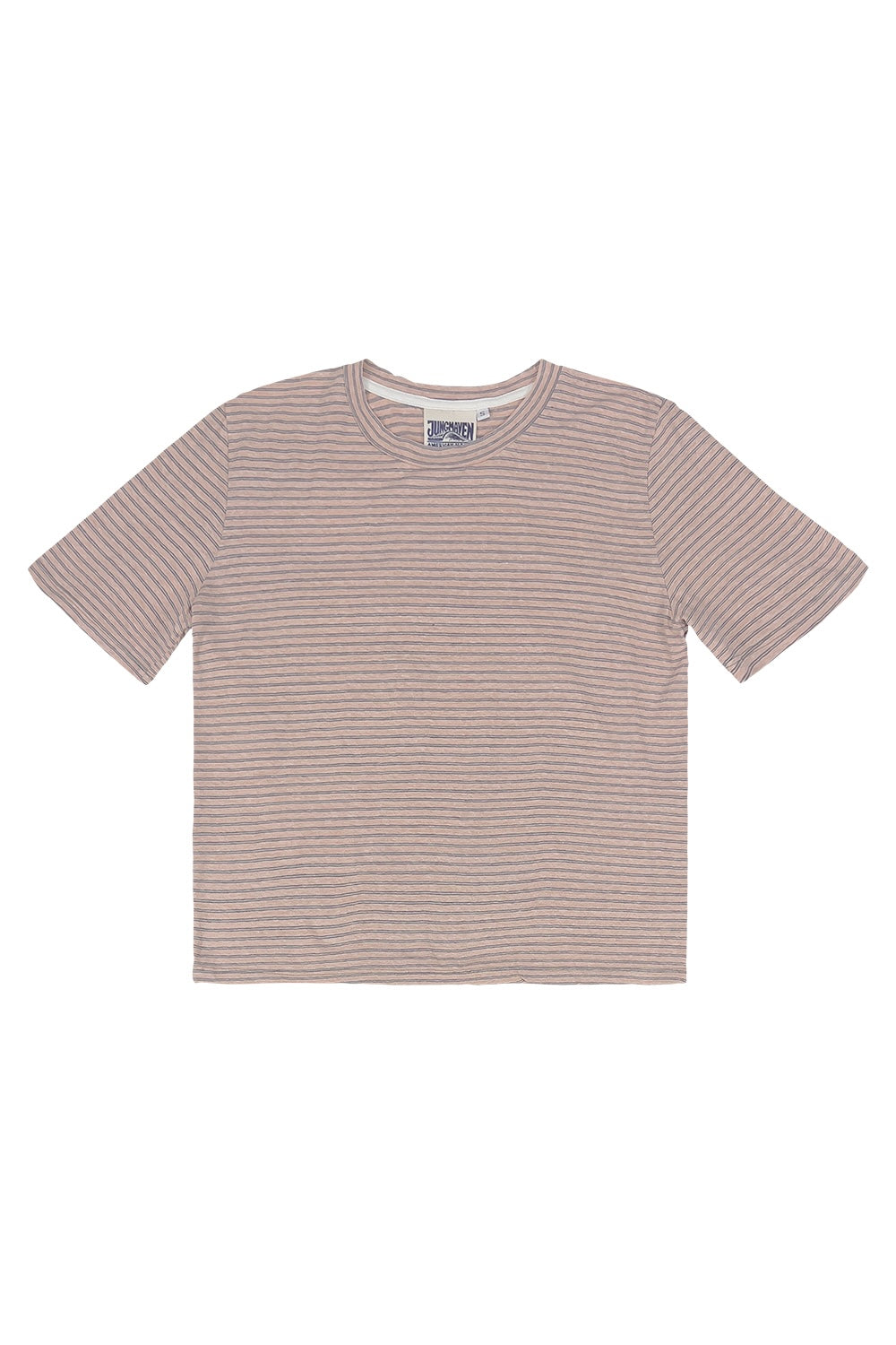 Stripe Silverlake Cropped Tee | Jungmaven Hemp Clothing & Accessories / Color: Pink/Blue/Canvas Thin Stripe