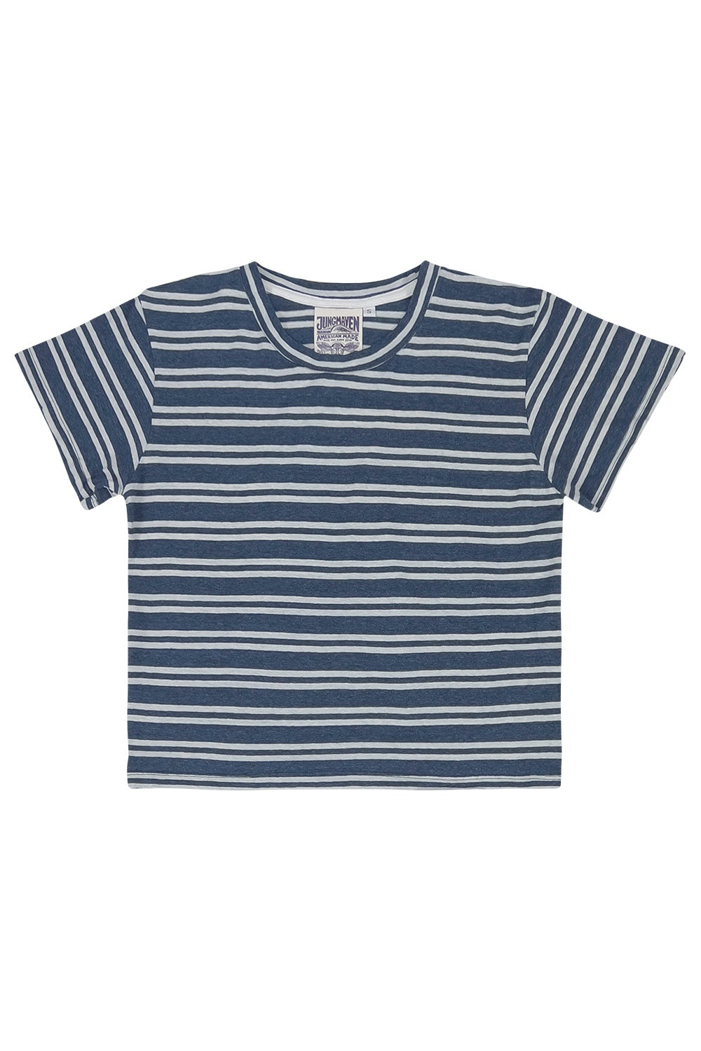 Stripe Cropped Lorel Tee | Jungmaven Hemp Clothing & Accessories / Color: Blue/White Stripe