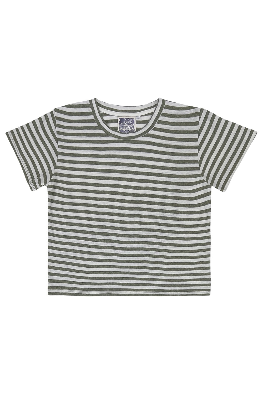 Stripe Cropped Lorel Tee  | Jungmaven Hemp Clothing & Accessories / Color: Olive/White Stripe