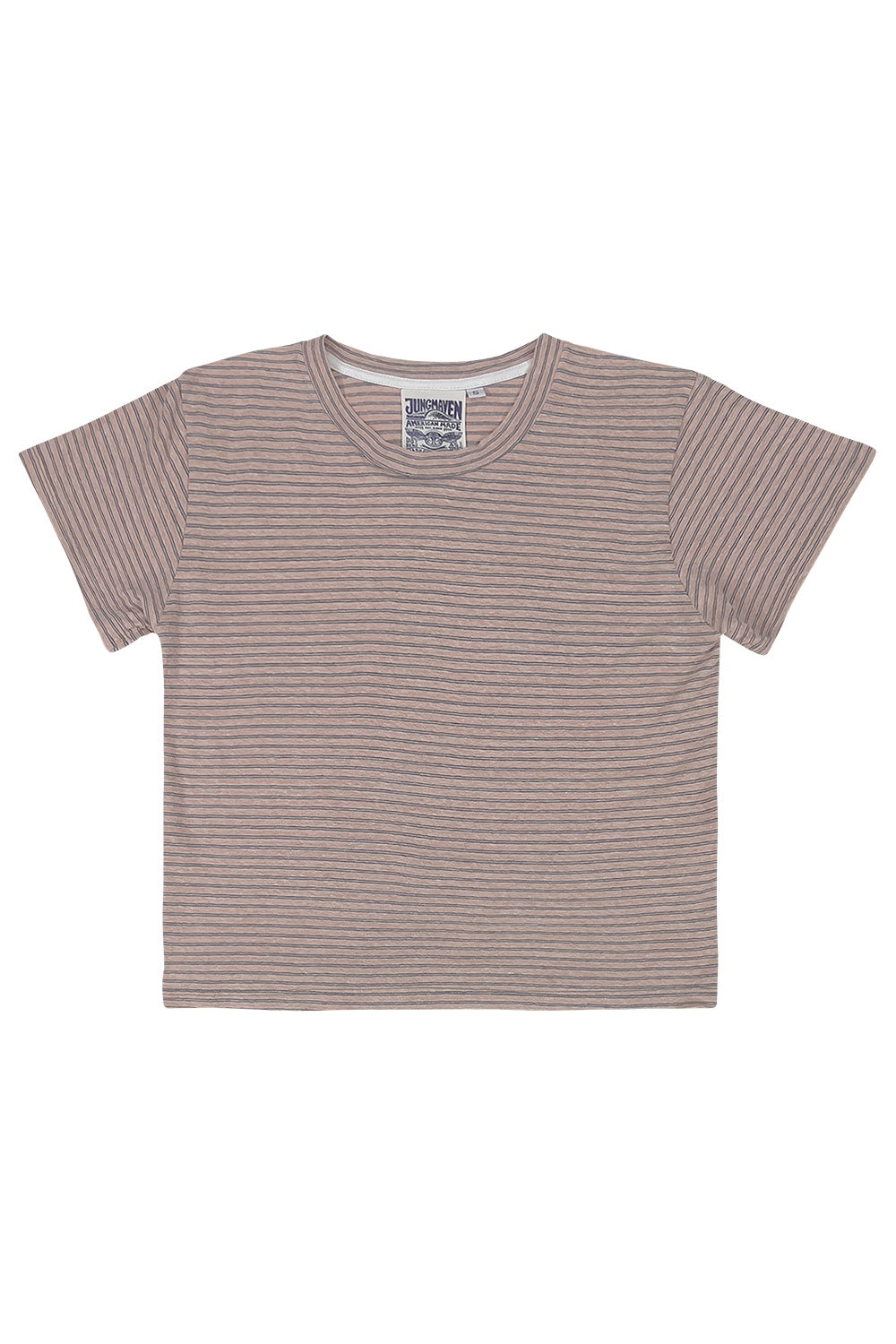 Stripe Cropped Lorel Tee | Jungmaven Hemp Clothing & Accessories / Color: Pink/Blue/Canvas Thin Stripe