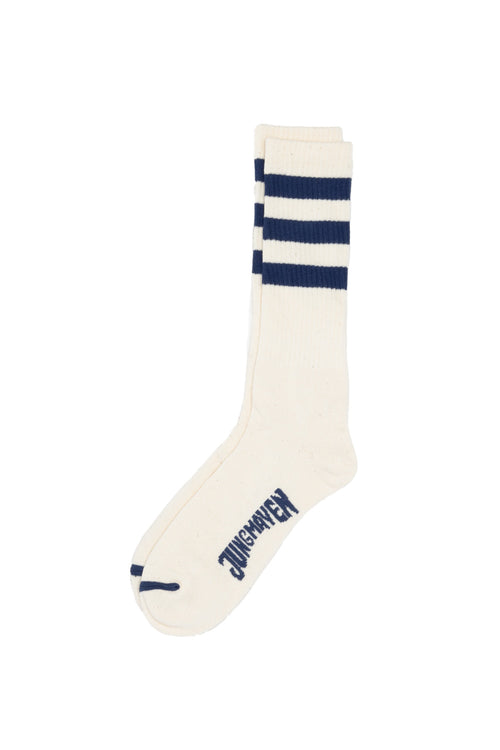 Town and Country Socks | Jungmaven Hemp Clothing & Accessories / Color: Deep Indigo Stripes on White