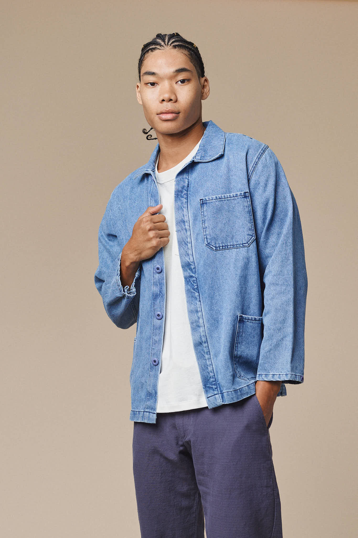 Denim Olympic Jacket | Jungmaven Hemp Clothing & Accessories / model_desc: Chaz is 6’2” wearing Large