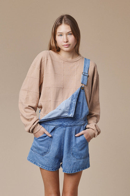Alma Overall Denim Short | Jungmaven Hemp Clothing & Accessories / model_desc: Katriel is 5'9