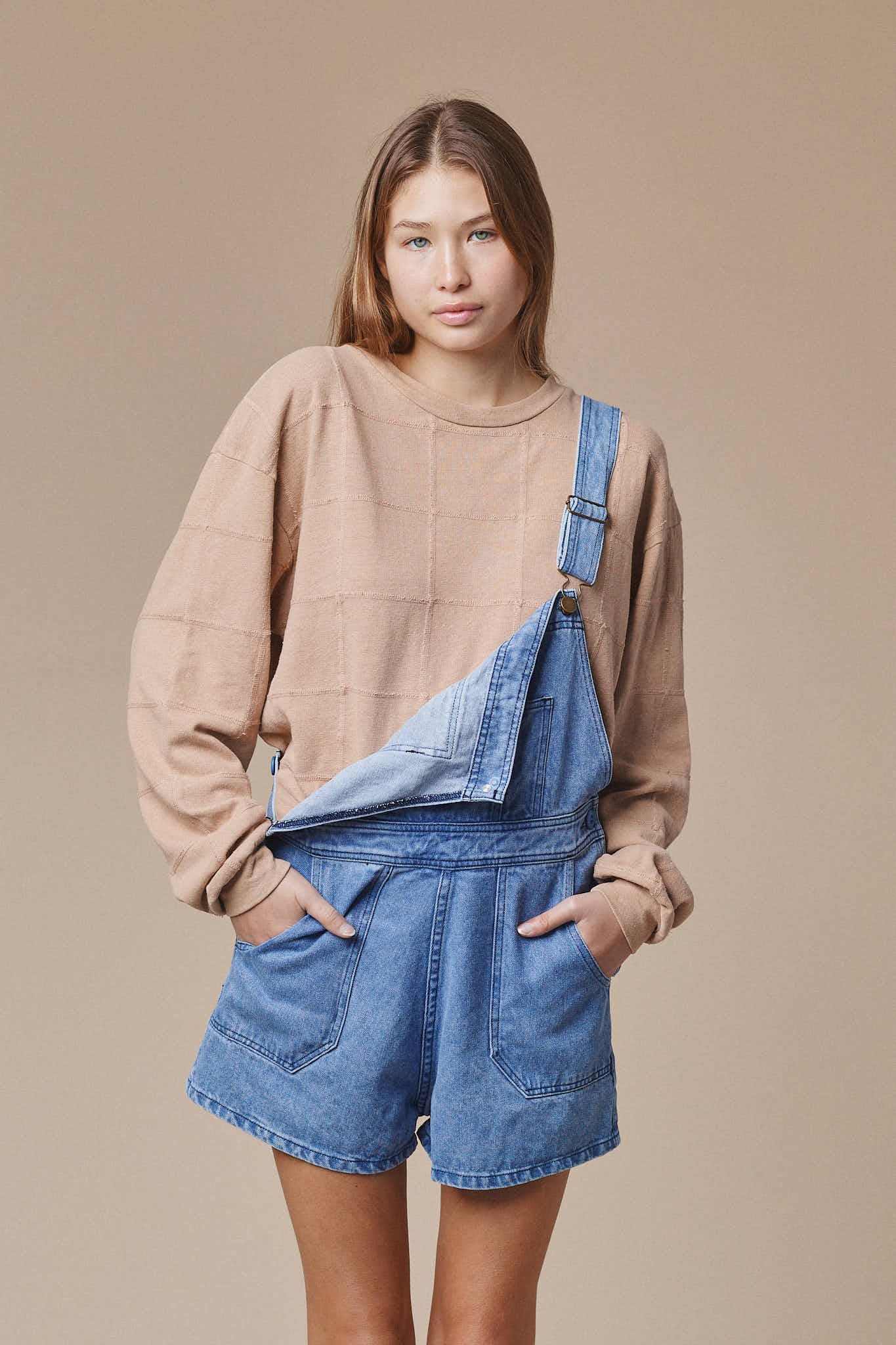 Alma Overall Denim Short | Jungmaven Hemp Clothing & Accessories / model_desc: Katriel is 5'9" wearing Small