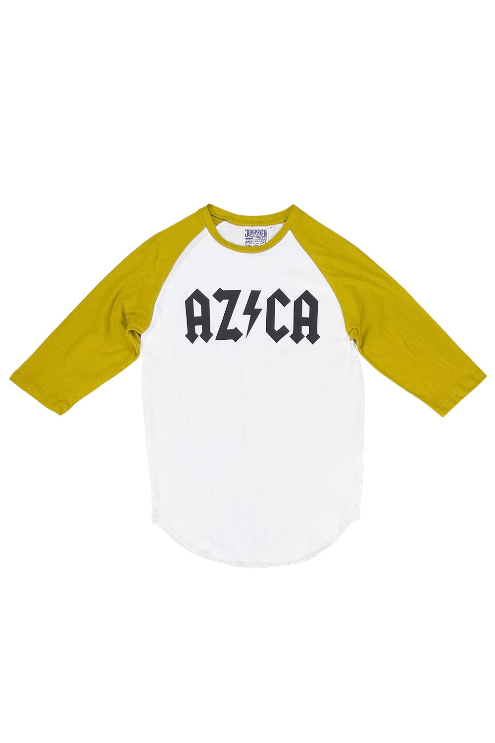 AZ/CA Stones 3/4 Sleeve Raglan | Jungmaven Hemp Clothing & Accessories / Color: Citrine Yellow Sleeve/White Body