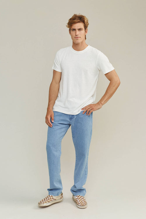 Denim Pacific Coast Pant | Jungmaven Hemp Clothing & Accessories / model_desc: Louis is 6’0” wearing Medium