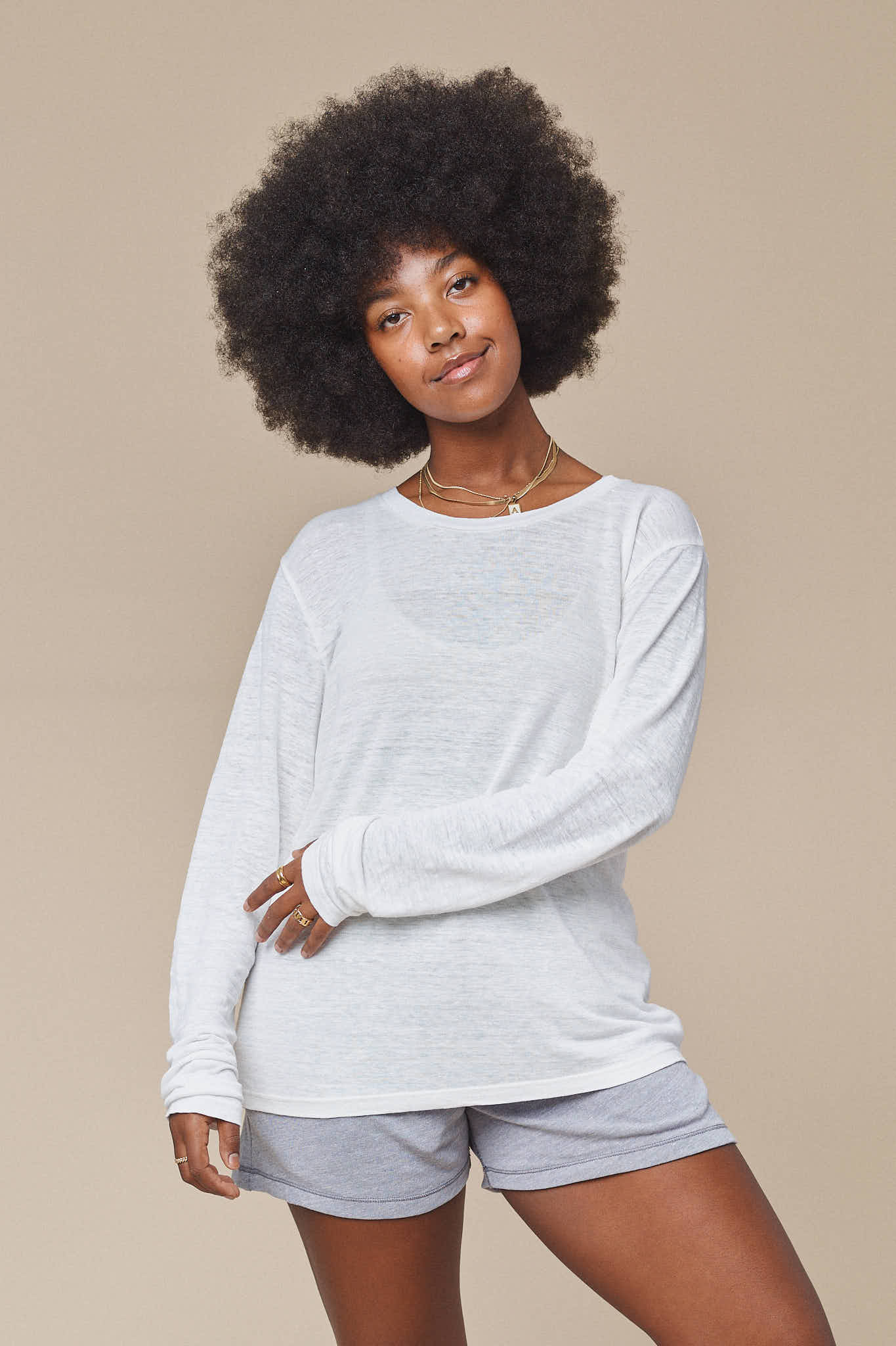 Bishop Long Sleeve Tee | Jungmaven Hemp Clothing & Accessories / model_desc: Abeba is 5’7” wearing Medium