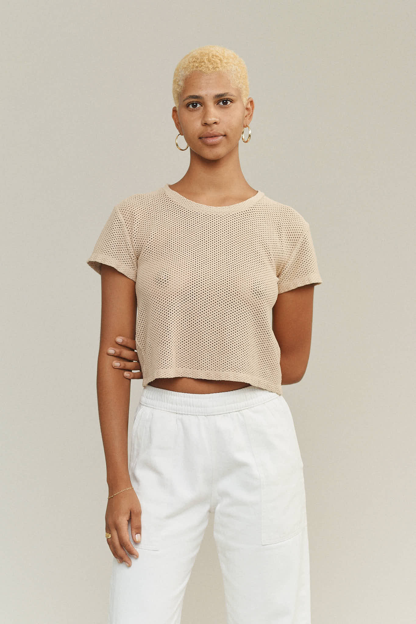 Carmen Mesh Cropped Tee | Jungmaven Hemp Clothing & Accessories / model_desc: Naya is 5’9” wearing Small