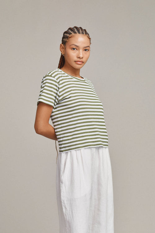 Stripe Cropped Lorel Tee | Jungmaven Hemp Clothing & Accessories / model_desc: Lana is 5’5” wearing S