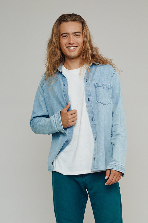 Denim Curved Hem Topanga Shirt | Jungmaven Hemp Clothing & Accessories / Color: