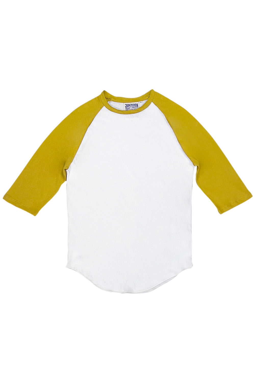 Stones 3/4 Sleeve Raglan | Jungmaven Hemp Clothing & Accessories / Color: Citrine Yellow Sleeve/White Body