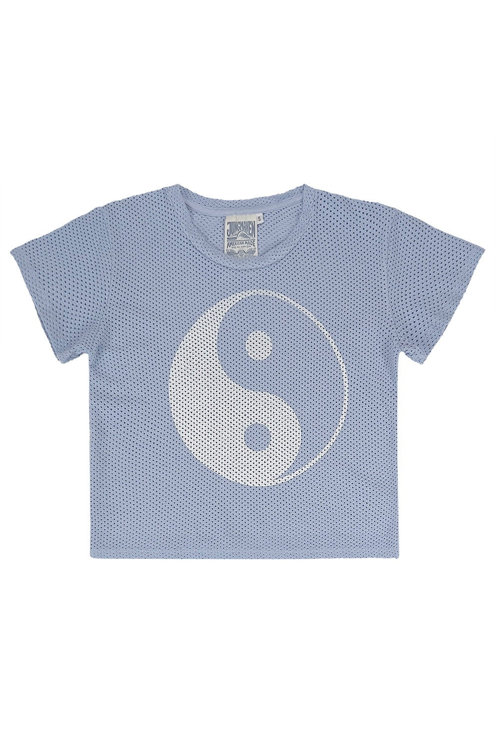 Yin Yang Carmen Mesh Cropped Tee | Jungmaven Hemp Clothing & Accessories / Color: Coastal Blue