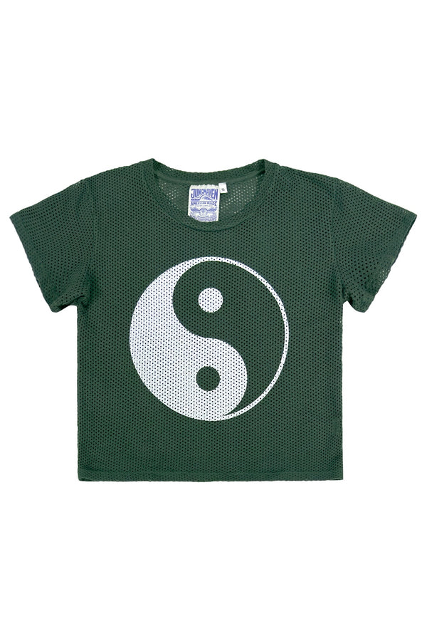 Yin Yang Carmen Mesh Cropped Tee | Jungmaven Hemp Clothing & Accessories / Color: Hunter Green