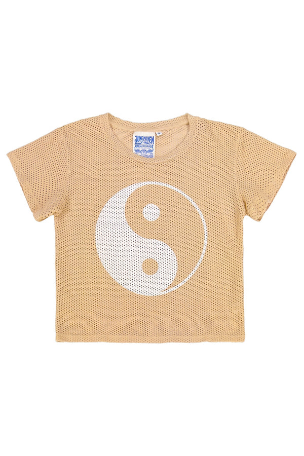 Yin Yang Carmen Mesh Cropped Tee | Jungmaven Hemp Clothing & Accessories / Color: Oat Milk