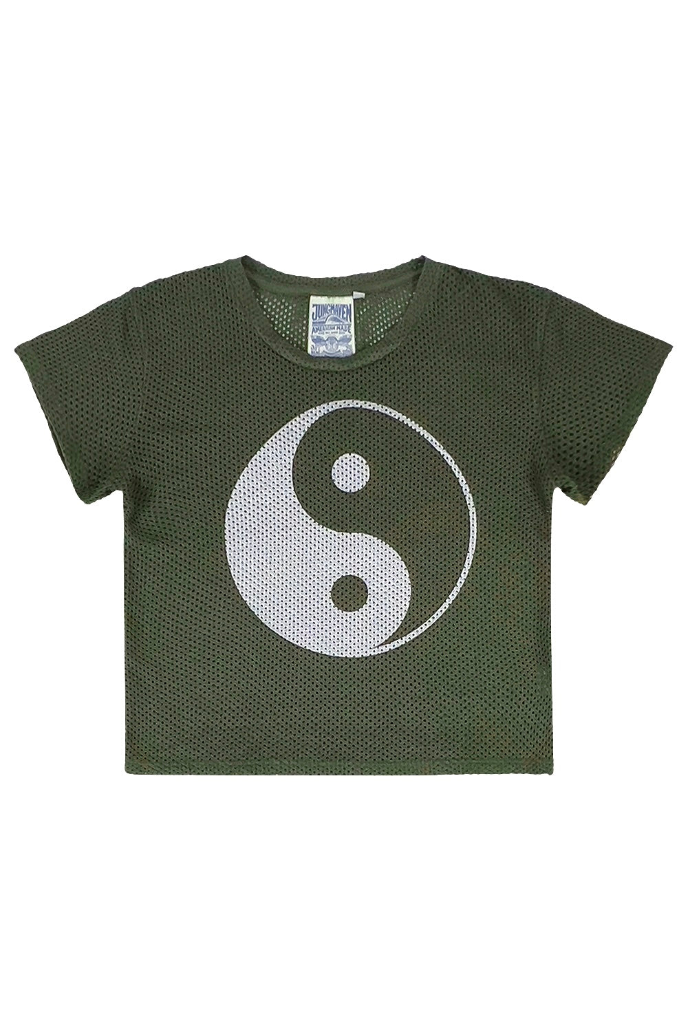 Yin Yang Carmen Mesh Cropped Tee | Jungmaven Hemp Clothing & Accessories / Color: Olive Green