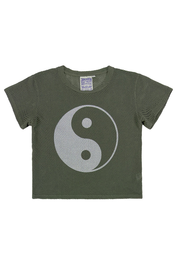 Yin Yang Carmen Mesh Cropped Tee | Jungmaven Hemp Clothing & Accessories / Color: Olive Green