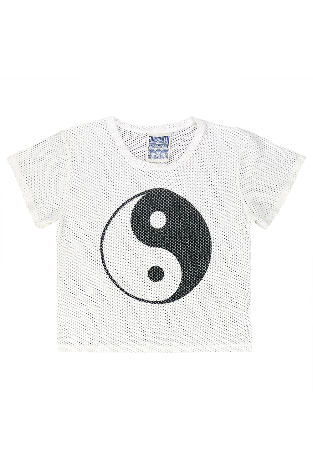 Yin Yang Carmen Mesh Cropped Tee | Jungmaven Hemp Clothing & Accessories / Color: Washed White