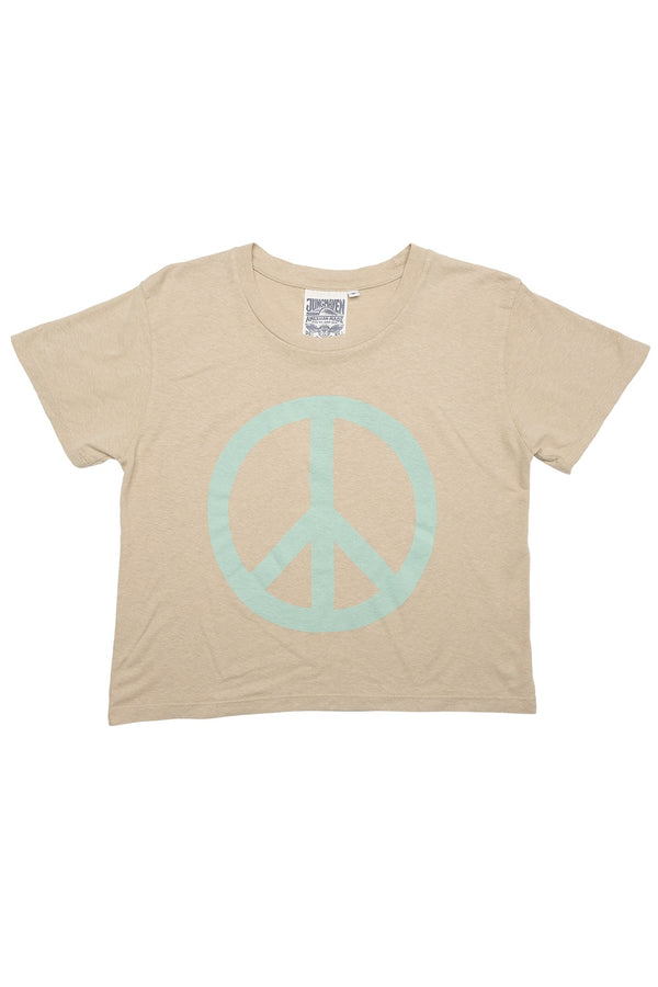 Peace Cropped  Lorel Tee | Jungmaven Hemp Clothing & Accessories / Color: Oasis Blue on Oatmilk