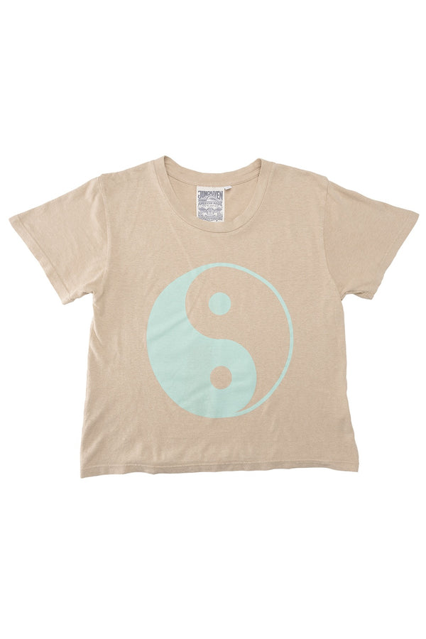 Yin Yang Cropped  Lorel Tee | Jungmaven Hemp Clothing & Accessories / Color: Oasis Blue on Oatmilk