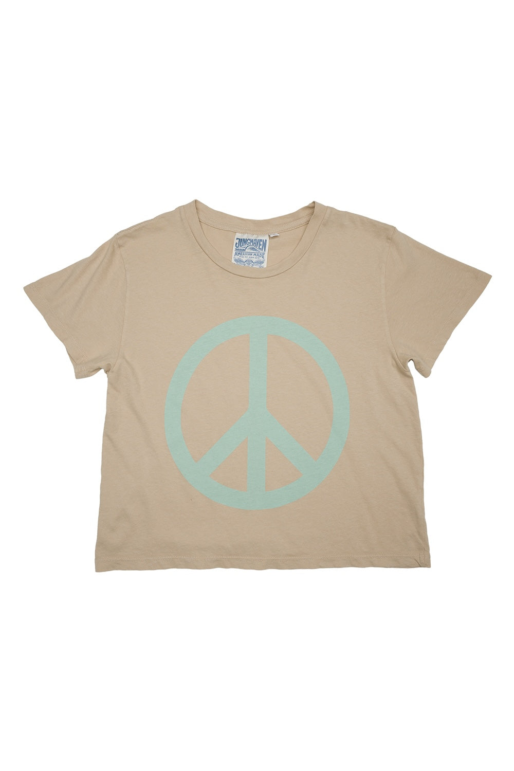 Peace Cropped Ojai Tee | Jungmaven Hemp Clothing & Accessories / Color: Oasis Blue on Oatmilk 