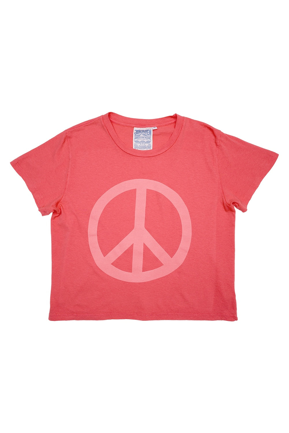 Peace Cropped Ojai Tee | Jungmaven Hemp Clothing & Accessories / Color: Rose Water on Sunset Coral