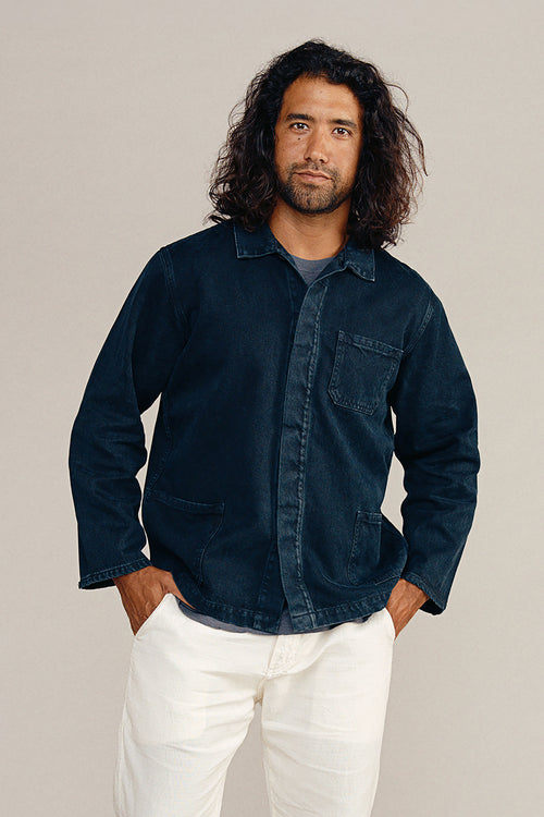Denim Olympic Jacket | Jungmaven Hemp Clothing & Accessories / model_desc: Matias is 6’2” wearing L