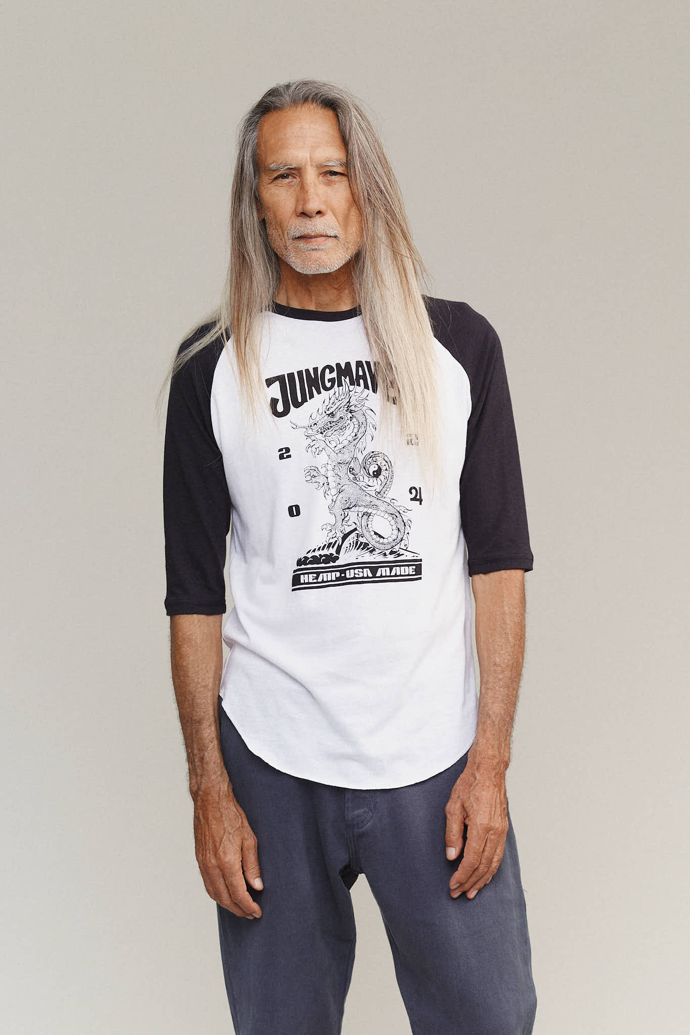 Dragon 3/4 Sleeve Raglan | Jungmaven Hemp Clothing & Accessories / model_desc: Martial is 6’2” wearing Medium