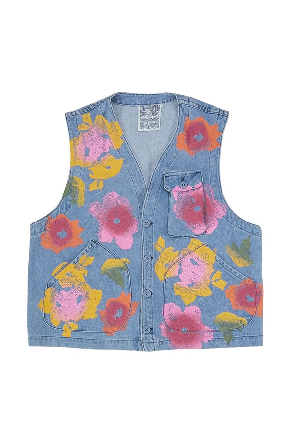Floral Denim Falcon Vest | Jungmaven Hemp Clothing & Accessories / Color: Light