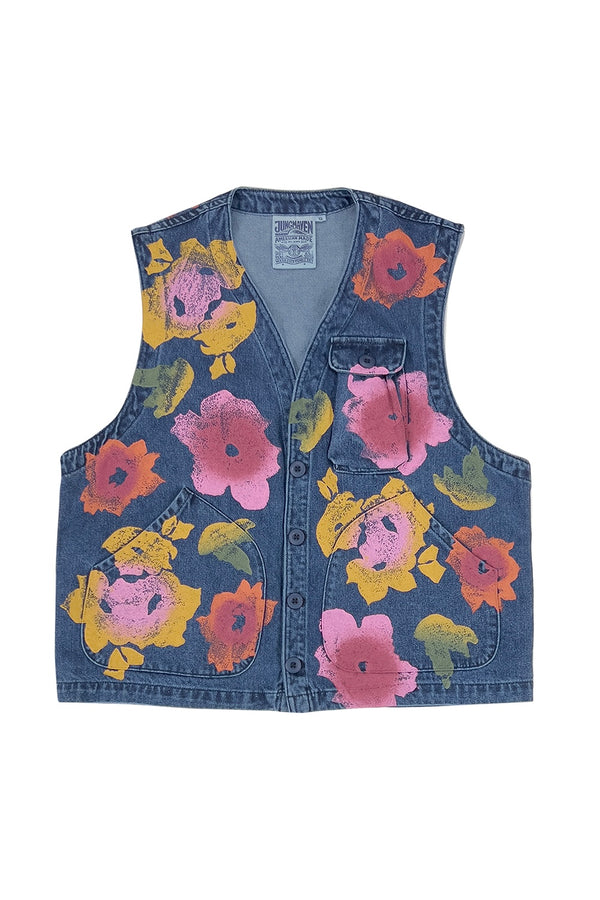 Floral Denim Falcon Vest | Jungmaven Hemp Clothing & Accessories / Color: Medium