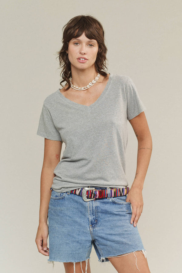 Heathered Paige V-Neck | Jungmaven Hemp Clothing & Accessories / model_desc: Tatchi is 5’9” wearing S