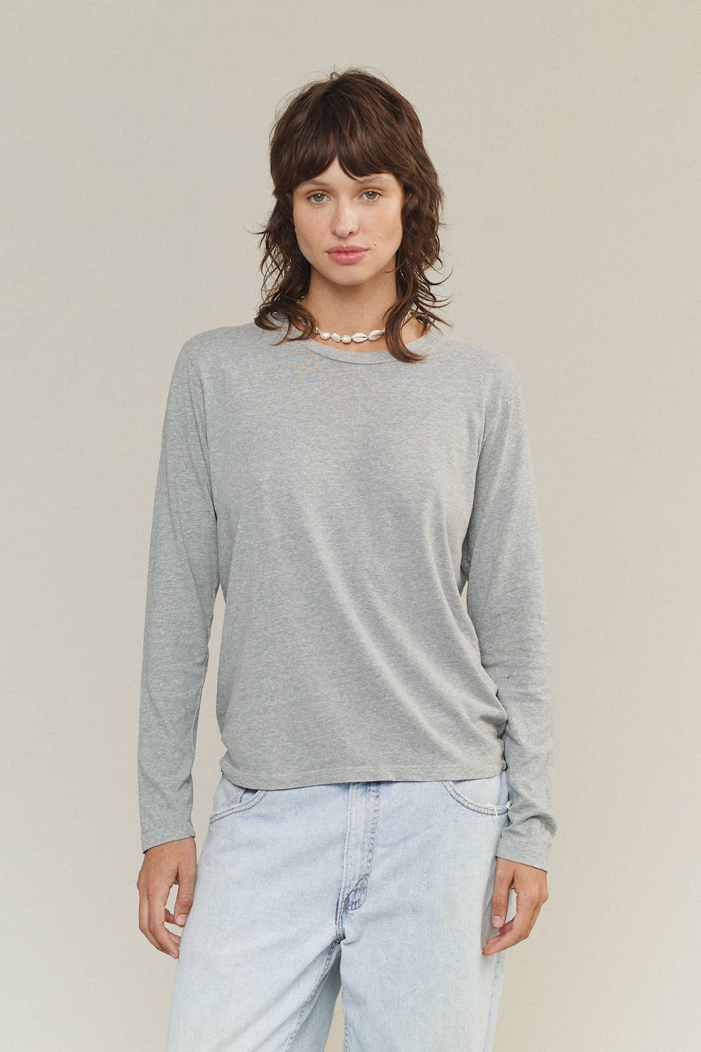 Heathered Encanto Long Sleeve Tee | Jungmaven Hemp Clothing & Accessories / model_desc: Tatchi is 5’9” wearing Small