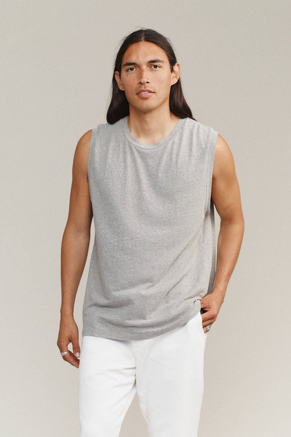 Heathered Malibu Muscle Tee | Jungmaven Hemp Clothing & Accessories / model_desc: Fabian is 6’0” wearing L
