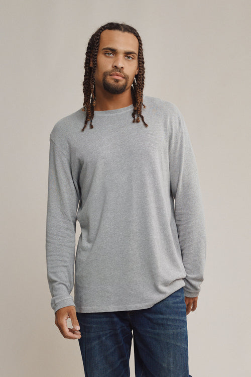 Heathered Baja Long Sleeve Tee | Jungmaven Hemp Clothing & Accessories / model_desc: Davon is 6'0