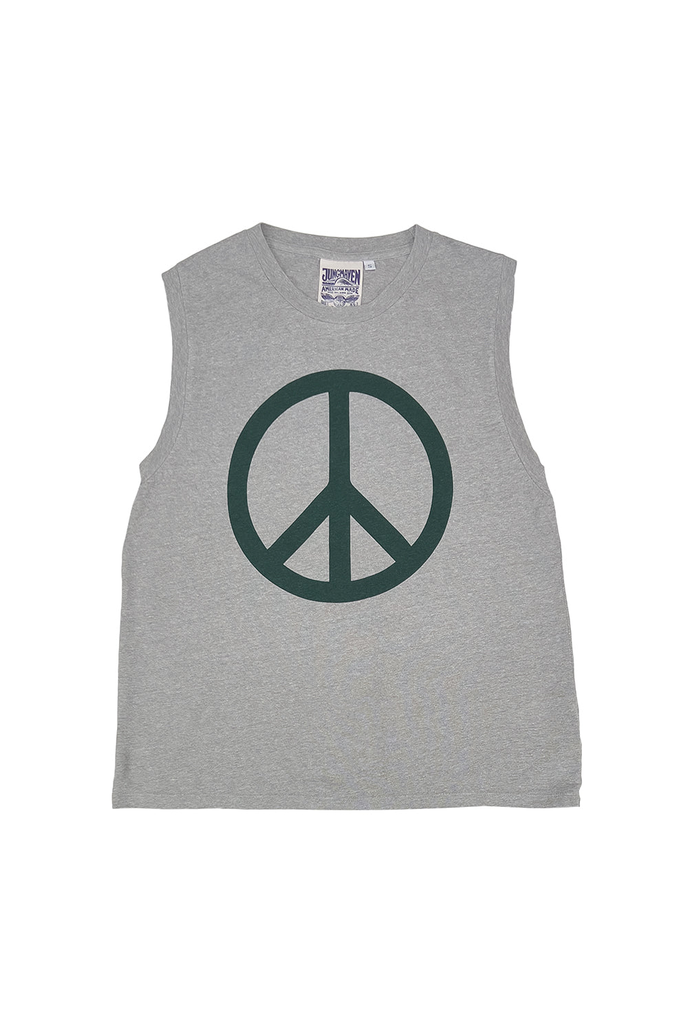 Peace Heathered Malibu Muscle Tee | Jungmaven Hemp Clothing & Accessories / Color: Hunter Green on Athletic Gray