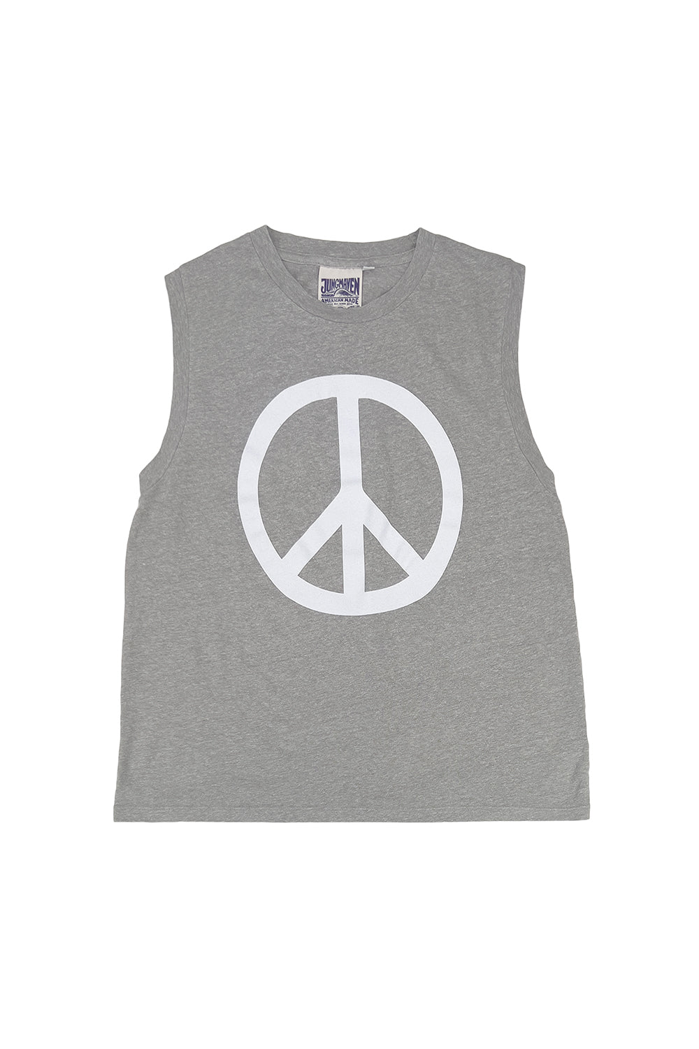 Peace Heathered Malibu Muscle Tee | Jungmaven Hemp Clothing & Accessories / Color: Washed White on Athletic Gray