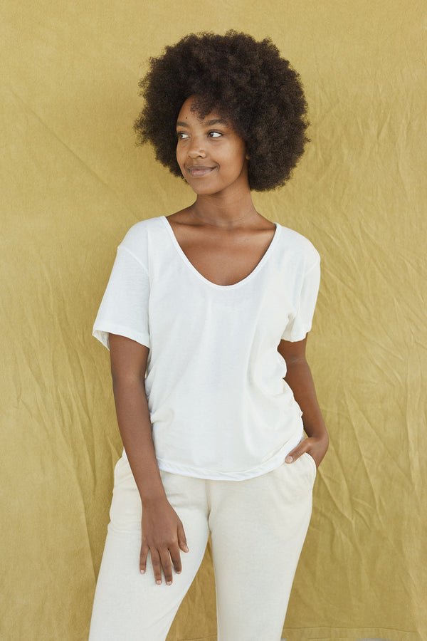 Zuma Scoop Neck Tee | Jungmaven Hemp Clothing & Accessories / model_desc: Abeba is 5’7” wearing S