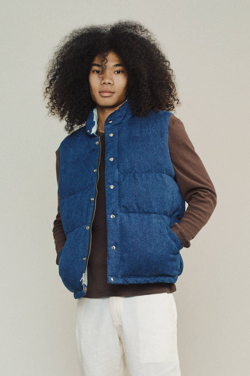 Hemp Denim Vest with Recycled Down | Jungmaven Hemp Clothing & Accessories / model_desc: Chaz is 6’2” wearing Large