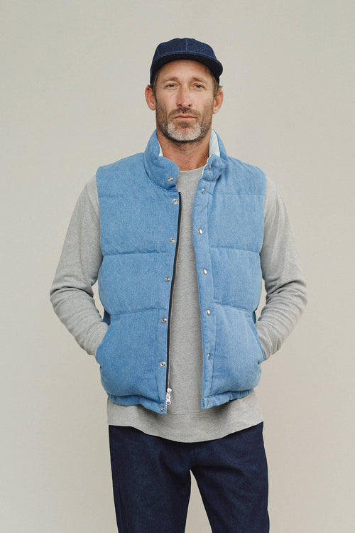 Hemp Denim Vest with Recycled Down | Jungmaven Hemp Clothing & Accessories / model_desc: Brian is 6'1” wearing Medium